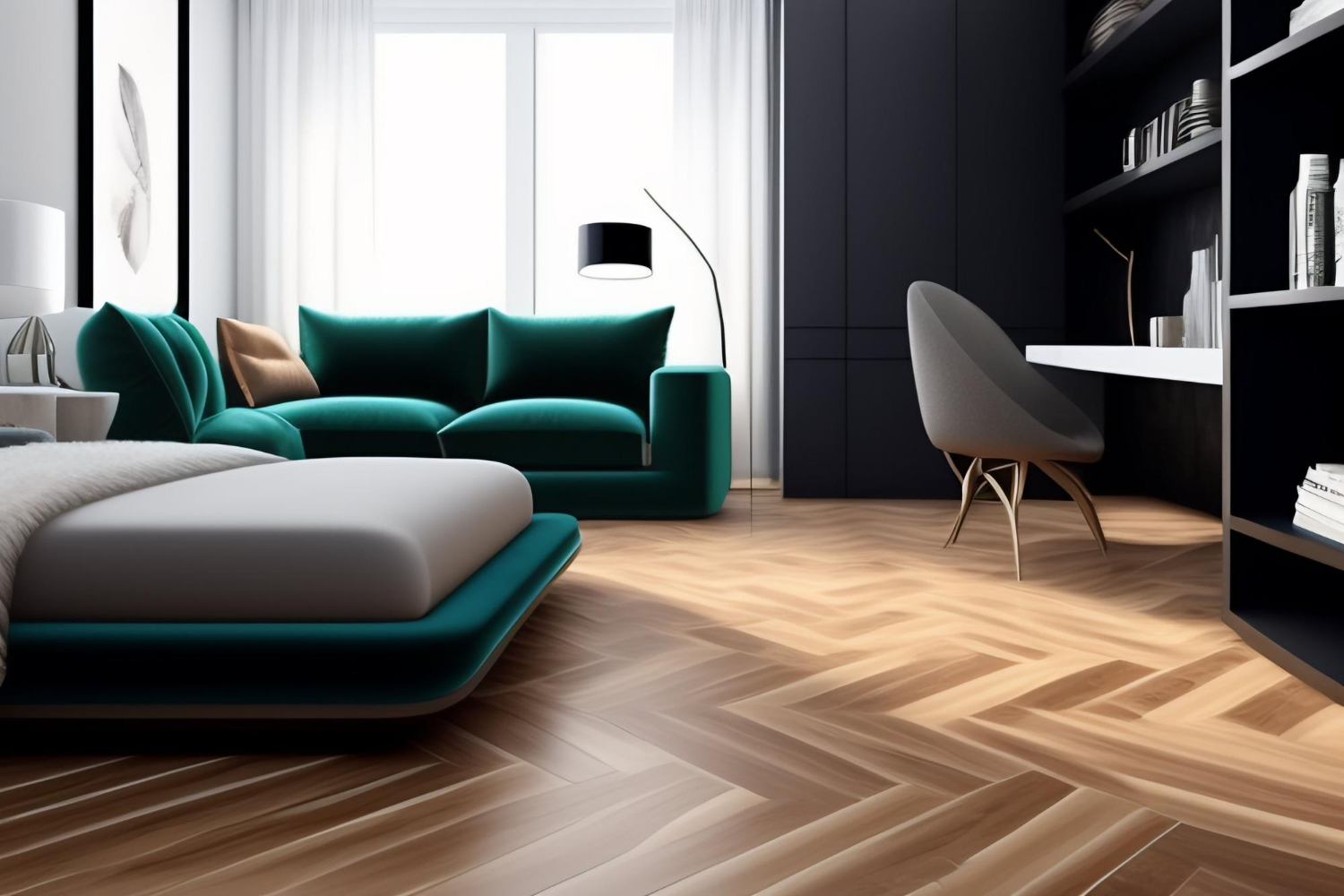 obývacia izba s drevenou podlahou